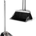 VOOWO Heavy Duty Broom and Dust pan Set, Stainless Steel Broom and Dustpan Set with Long Handle, Broom with Dustpan Set for Home Standing Dust Pan Indoor Outdoor Brooms Dustpan