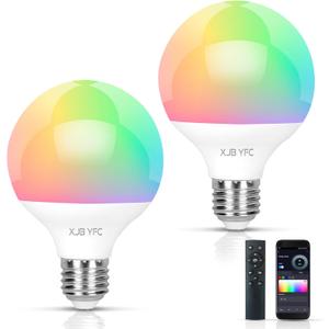 RGB LED Color Changing Light Bulb, 12W Dimmable Bluetooth Light Bulbs with E26 Base, Compatible with Mobile App & Remote Controller, Featuring Millions of Colors and Multiple Dynamic Modes (2 Pack)