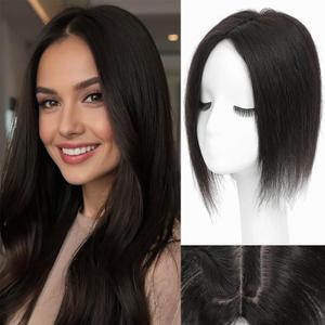 Hair Toppers for Women Real Human Hair, 12 Inch 360 3D Upgrade Middle Part Toppers for Women with Thinning Hair (12 Inch-Natural Black)