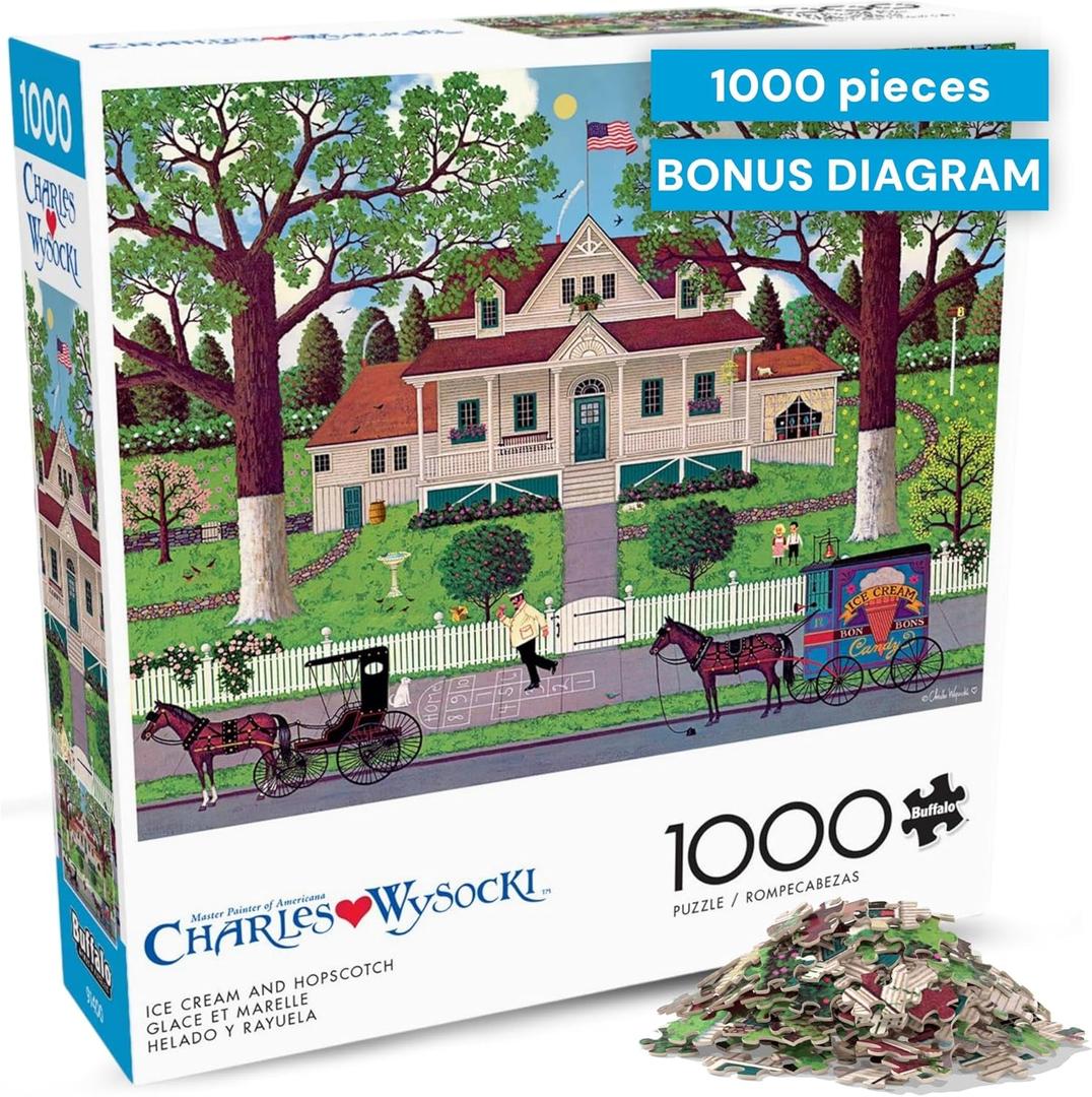 Buffalo Games Ice Cream and Hopscotch Jigsaw Puzzle – 1000 Piece Puzzle for Adults, Classic Americana Art by Charles Wysocki