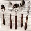 30 Piece Silverware Set Service for 6,Premium Wooden Handle Stainless Steel Flatware Set Home Include Fork Knife Spoon Set Package for Christmas and ThanksgivingDark Brown