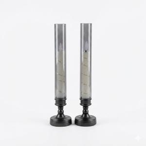 LED Taper Candles with Remote Timer, Battery Operated Black Flickering LED Candles with String Light and Base for Christmas Decorations Home Decor(2 Pack)