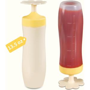 Inverted Condiment Squeeze Bottles, 13.5 oz Empty Sauce Containers, Leak-Proof Reusable Squirt Bottle with Scale for Mustard for Ketchup Mustard Syrup Sauces Dressing Oil, BPA FREE Plastic - 2 PACK