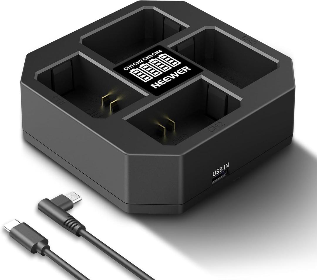 Neewer 4 Channel NP-FZ100 Charger Compatible with Sony A7 IV A9iii A1 A7R V A7Cii A6700 ZV-E1 FX3 FX30, 45W PD Fast Charging NP-FZ100 Battery Charger with Battery Display, 45W USB C PD Cable, NW-Z4