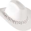 Womens Cowboy Hat Rhinestone Cowgirl Hats Wide Brim Diamond-Glitter-Western- Size:Medium-Large (White-2-rhinestone Drop)