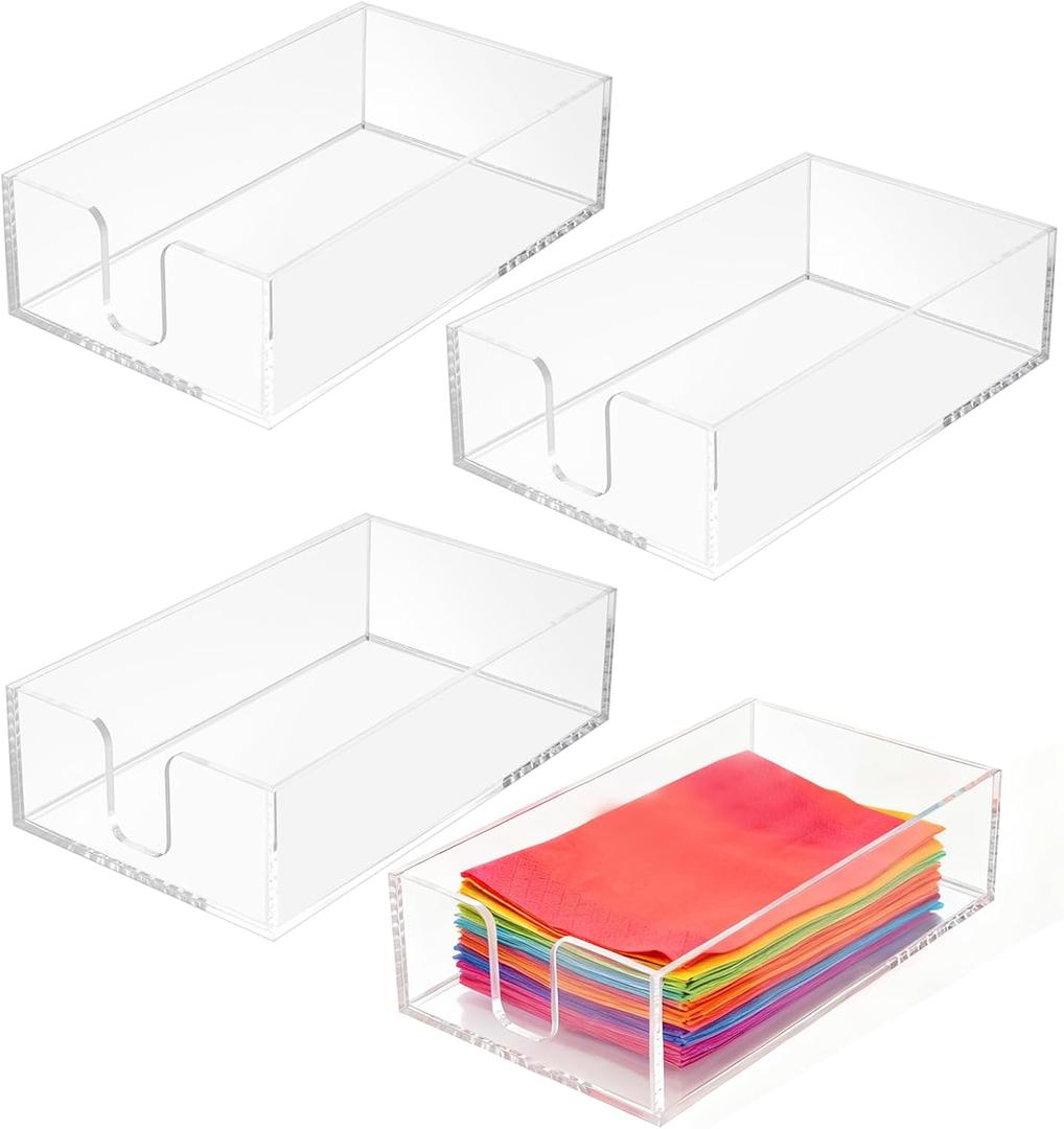 4 PCS Acrylic Napkin Holder, 8.8 x 5.2 x 2.4 inch Towel Paper Storage Tray, Clear Napkin Tray for Kitchen, Dining Table, Parties