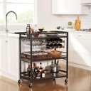 Leteuke Bar Cart for Home, 3 Tier Black Serving Rolling Carts with Wheels, Drink Cart, Liquor Stand with Removable Tray, Wine Rack and Glass Holder for Kitchen, Outdoor, Dining Room-Black Brown, 15”D X 31.49”W X 38”H