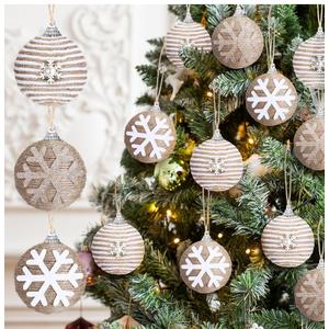 12 Pcs Farmhouse Christmas Ball Ornament Neutral Boho Burlap Rustic Christmas Tree Decoration Snowflake Jute Rope Shatterproof Hanging Rustic Ornaments for Holiday Xmas Home, 2.36 Inch
