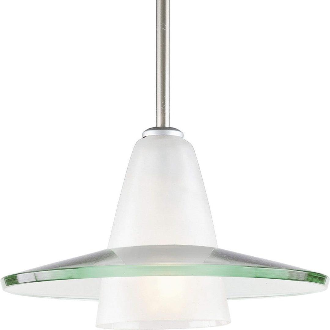 Progress Lighting Modern Pendant 1-Light Clear and Etched Glass Mini-Pendant Light Brushed Nickel, 12 in x 7-5/8 in