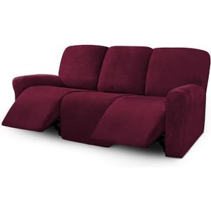 ULTICOR Velvet 8-Pieces Recliner Sofa Covers Stretch Reclining Couch Covers for 3 Cushion Reclining Sofa Slipcovers Furniture Covers Thick Soft Washable (3 Seater Recliner Cover, Wine)
