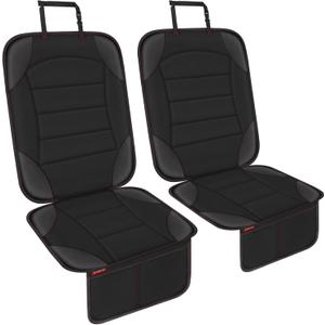 Sinvitron Car Seat Protector for Child Car Seat - Waterproof Non-Slip Leather Mat with 2 Mesh Pockets, Universal Seat Cover for Baby, Pets & Vehicles (2-Pack, Black)