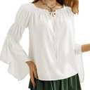 Scarlet Darkness Women Renaissance Shirt Off Shoulder Bell Sleeve Ruffle Casual Loose Peasant Tops (Medium, Ivory)