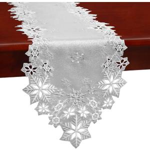 Simhomsen Embroidered Silver Snowflakes Table Runners for Christmas Holiday and Winter (Silver, 1490 inches)