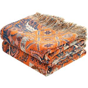VANJOROY Boho Throw Blanket for Bed Couch 60" x 80", 100% Organic Cotton Skin-Friendly Ultra Soft Quilt Throw - Floral Rustic Living Room Decor Luxury Reversible Blanket for Sofa Chair and Gift
