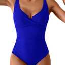 B2prity Women's Underwire One Piece Swimsuit Tummy Control Ruched Bathing Suit Criss Cross V Neck Swimwear (X-Large, Royal Blue)