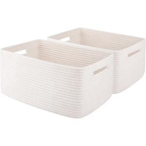 OIAHOMY Storage Basket for Shelves, Closet Cube Storage Bins Baskets for Clothes Blanket Towels, Baby Nursery, Toy Baskets Box, Woven Rope Basket, 15.75 * 11.81 * 7.09 IN, 2 Packs White