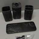 ZCCZ Black Bathroom Accessory Sets, 4 Pieces Bathroom Accessories Complete Set Vanity Countertop Accessory Set Marble Look, Includes Lotion Dispenser Soap Pump, Tumbler, Toothbrush Holder and Tray (Black Marble Look)