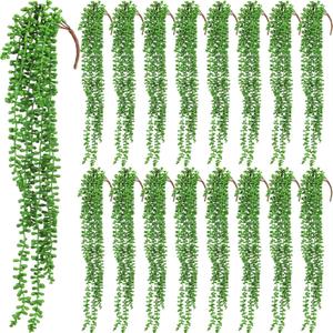 Janinka 16 Pcs Artificial Succulents Bulk Hanging Plants 24 Inches Large Fake String of Pearls Fake Plants Wall Greenery Decor for Garden Indoor Outdoor Decoration