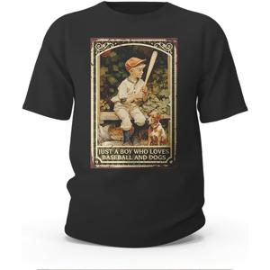 Funny T Shirts for Men Just A Boy Who Loves Baseball and Dogs T-Shirt Womens Funny Tshirts Funny Tees, XL, Black
