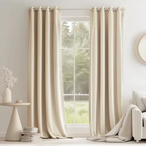 Topfinel Beige Velvet Blackout Curtains 84 Inches Long, Grommet Curtains Room Darkening Thermal Insulated Soundproof Modern Nursery Spring Drapes Home Decor for Living Room Bedroom 2 Panels