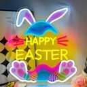 Easter Neon Sign 14.8"x13.2"Bunny Eggs Neon Light with Rabbit Ears and Paws for Wall Decor USB Dimmable Easter Present for Home Bedroom Kids Room Window Holiday Party Decoration