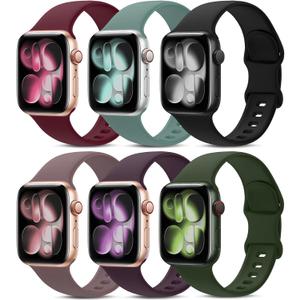 6 Pack Sport Bands Compatible with Apple Watch Band 38mm 40mm 41mm 42mm 44mm 45mm 49mm 46mm,Silicone Waterproof Strap for iWatch Apple Watch Series 11 10 9 Ultra 8 7 6 5 4 3 2 1 SE Women Men (Black/Cactus/ Red/Cyprus Green/Smoke Violet/Cherry Dark)