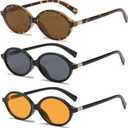 Retro Oval Sunglasses for Women Men Trendy Round Tortoise Sun Glasses 90s Vintage Shades