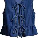SHENHE Women's Y2k Tie Front Denim Vest V Neck Ruffle Hem Sleeveless Peplum Jean Top Shirt Dark Wash Blue Medium