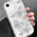 Toycamp for iPhone SE Case - for iPhone 8/7 Case Cute Women Girly Girls Glitter Phone Cover Kawaii Sparkle Bling Aesthetic Pretty Unique Design Funda for Apple SE 2nd/3rd Generation, Clear Butterfly