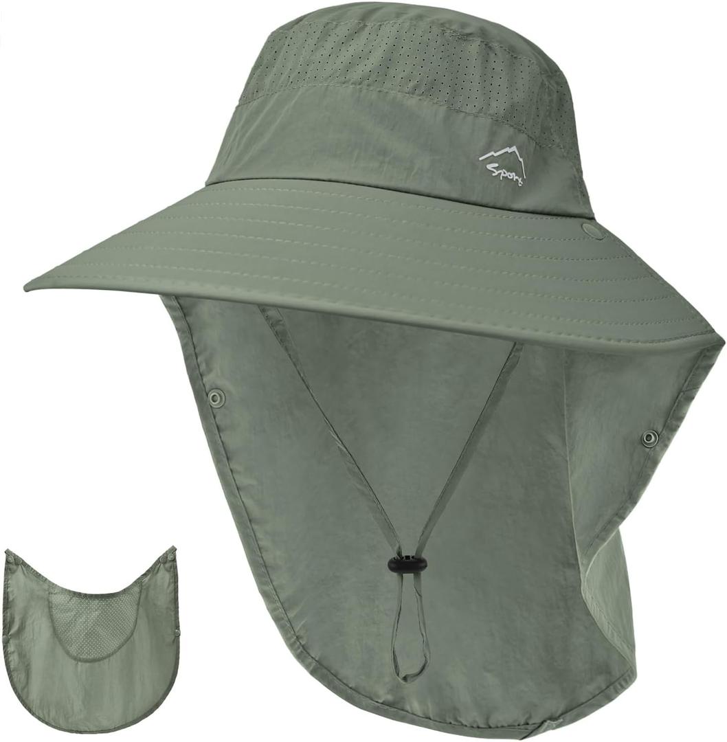 Sun Hat for Men Women with Neck Flap,UPF 50+ UV Protective Hiking Fishing Hats,Wide Brim Sun Hat for Women&Men (Gray, L)
