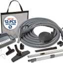 Central Vac Electric Pigtail Deluxe Attachment Set for Cleaning Carpets, Hardwood Floors, Furniture & Draperies - 30FT Crushproof Hose, Twist & Turn Brush, Deluxe Electric Brush, Wands & Storage Bag