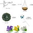 2 Sets Artificial Hanging Baskets with Pansy Flowers, 24 Pcs Faux Silk Pansy, Outdoor Hanging Flower for Porch Patio Garden Home, Wall Hook for 2 Plant Hanger Bracket (2, Yellow, Creamy, Lavender)
