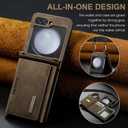 for Samsung Galaxy Z Flip 6 Case with Crossbody Wallet, 8 Cards Slot and Premium Leather Kickstand Vintage Card Holder (Coffee)