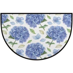 Watercolor Blue Hydrangea Half Round Door Mat Indoor semi-Circular Floor mat, for Outside Entry 30x18 in Wear Resistant Semi Circle Floor Mats Area Rugs for Kitchen