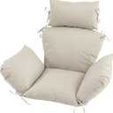 Outdoor Egg Chair Cushion with 8 Securing Straps, Water-Repellent & Fade-Resistant, Removable Cover, Replacement Cushion for Most Single Hanging Swing Egg Chairs Cream