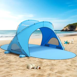 Beach Tent Sun Shelter, Beach Shade Tent with UPF50+ UV Protection, Beach Sun Shelter, Beach Shade with 2 Zippered Doors, Portable Beach Tent for Beach Camping Fishing (For 3 Person, Blue)