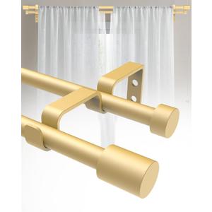 Double Curtain Rods for Windows 28 to 48, 5/8 inch Adjustable Double Curtain Rod, Easy to Install, Suitable for Living Rooms, Bedrooms, Outdoors, Gold