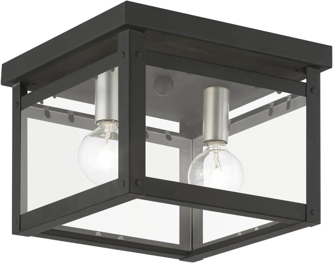 Livex Lighting, 4031-04, Milford, Square Flush Mount, Black with Brushed Nickel Finish Candles