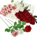 36 Pcs Red White Pink Artificial Roses with Long Stems, Fake Silk Rose Artificial Flowers Bulk for Bridal Wedding Bouquet Centerpiece Ball Arrangement Party Decor