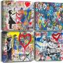 Biufo Banksy Canvas Wall Art Prints Pop Graffiti Street Art Pictures for Bedroom Living Room Wall Decor (12"x12"x4Pcs) (Blue)