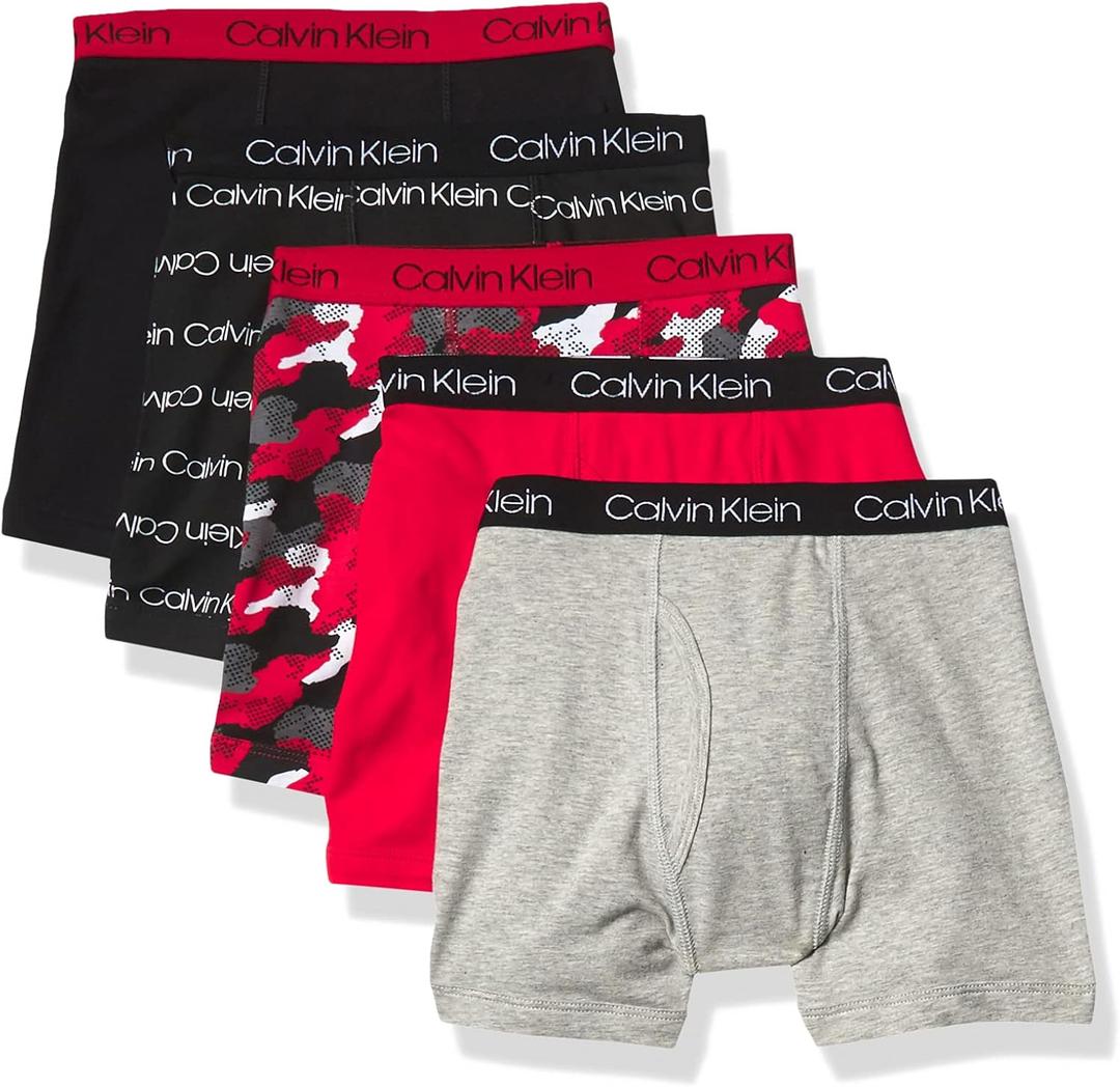 Calvin Klein Boys' Modern Cotton Boxer Briefs (5 Pack) (Black/Heather/Camo/Red/Stripe), XL