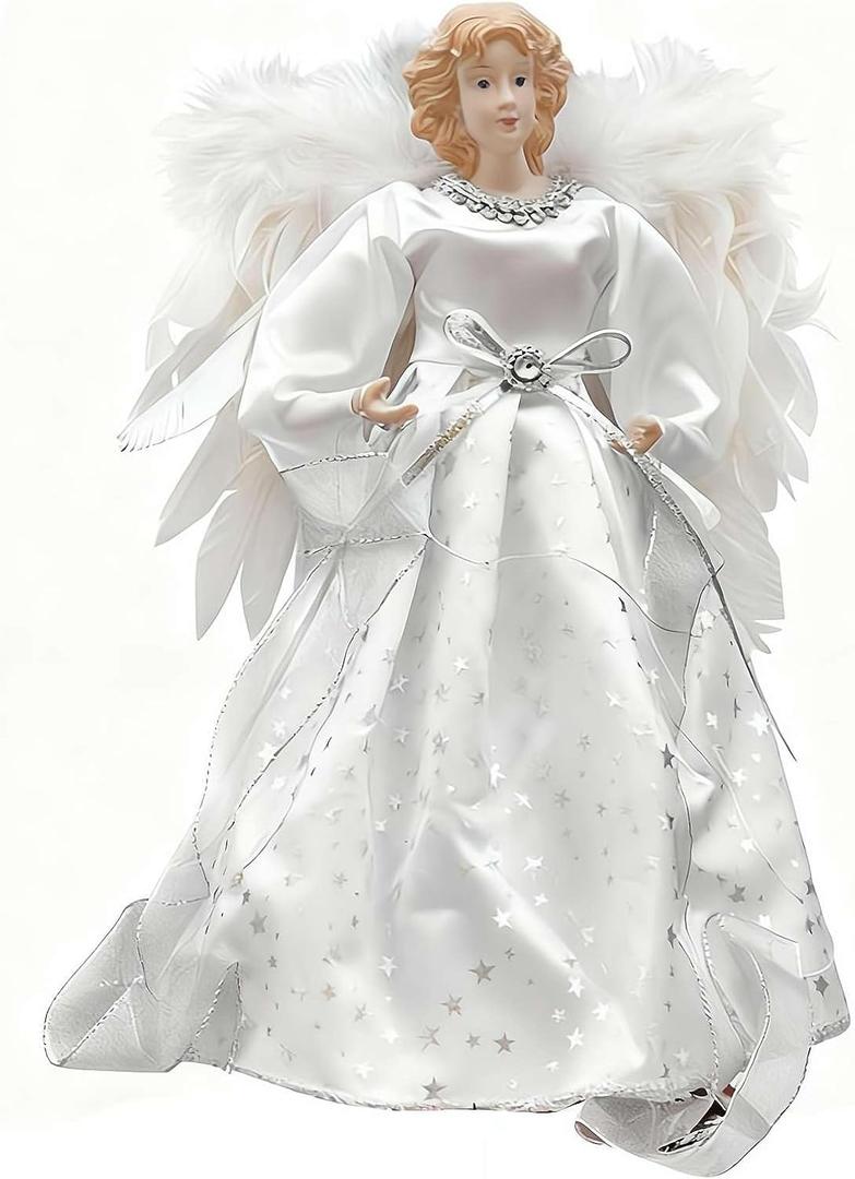 12-inch Lighted Angel Christmas Tree Topper, Angel Ornaments for Xmas Tree Decor, Battery Operated with Warm White LED Lights, Home Holiday Party Decorations (1pcs)