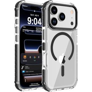 DEERLAMN Strong Magnetic Case for iPhone 17 Pro 6.3-Inch,[Compatible with Magsafe][Military Grade Drop Protection] Clear Slim Shockproof Protective Phone Cover-Transparent+Black