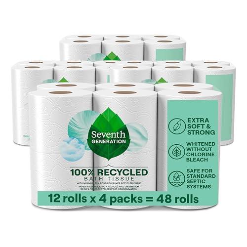 Seventh Generation Toilet Paper Recycled Bath Tissue 4-Pack 100% Recycled Paper 2-ply without Chlorine Bleach 12 Rolls