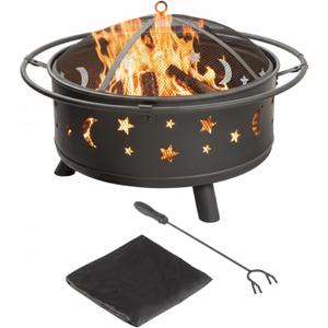 Fire Pit - 32-Inch Outdoor Wood Burning Firepit with Screen, Poker, and Cover - Outdoor Fire Pits for Backyard, Deck, or Patio by Pure Garden (Black)
