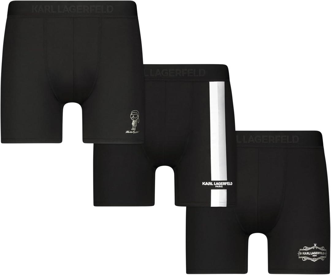 KARL LAGERFELD Men's 3 Pack Karl Print Boxer Briefs (Medium, Black)