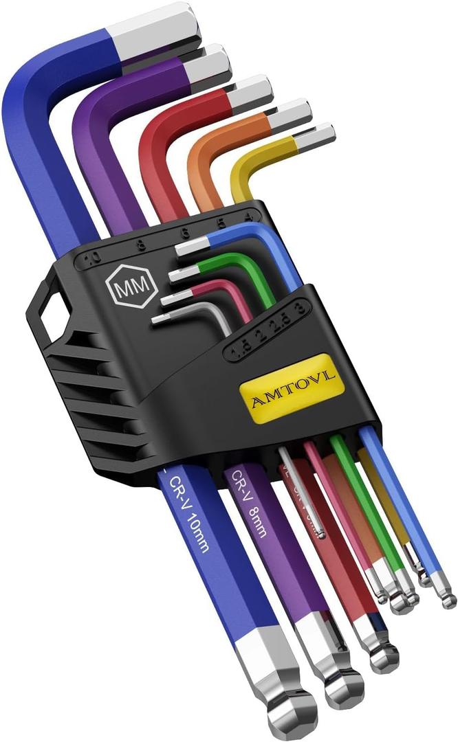 AMTOVL Hex Key Set, 9PCS Metric Allen Key Set, 1.5-10MM, Anti-Slip Long Ball End Hex Wrench Set, Color Coding Hex Key Set for Disassembling Mechanical Equipment, Vehicle, and Bicycle Repairs