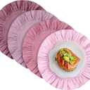 Set of 4 Dusty Pink Round Ruffle Placemats 15 Inch 100% Cotton Boho Scalloped Placemats Washable Cloth Table Mats for Kitchen Dining Wedding Baby Shower Party Table Decor