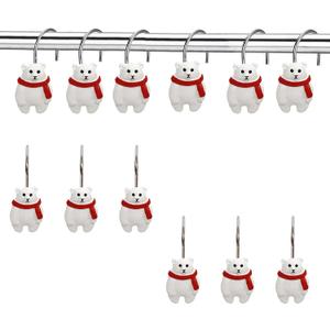 12 PCS Bear Shower Curtain Hooks Cute Shower Curtain Hook Bear Bathroom Decor White Shower Curtain Hooks for Bathroom Shower Curtain,Bedroom,Living Room Curtain