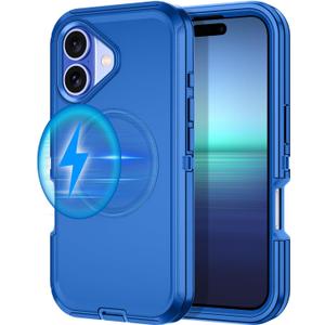 I-HONVA for iPhone 16 Plus Case [Compatible with MagSafe] Shockproof 3-Layer Full Body Protection [Without Screen Protector] Rugged Heavy Duty Cover Case for Apple iPhone 16 Plus 6.7",Sea Blue